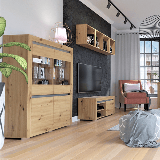 Vaisselier 4 portes LED inclus Kasla Bois et Anthracite