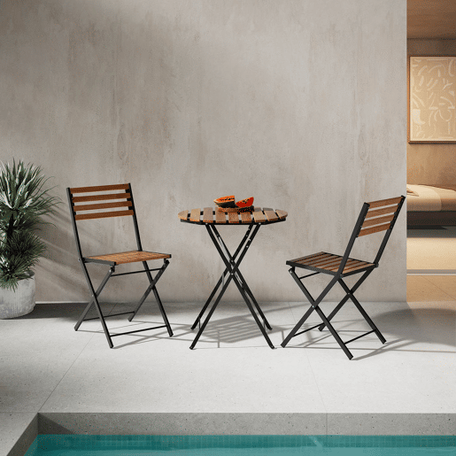 Conjunto bistrô de jardim Ambar de 3 peças, mesa e 2 cadeiras
