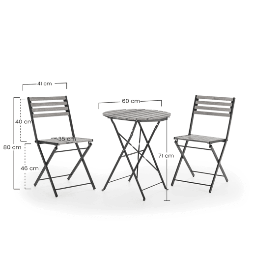 Conjunto bistrô de jardim Ambar de 3 peças, mesa e 2 cadeiras