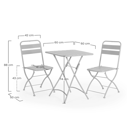 Conjunto bistrô de jardim Perla de 3 peças, mesa e 2 cadeiras