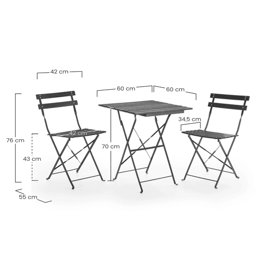 Conjunto bistrô de jardim Agata de 3 peças, mesa e 2 cadeiras