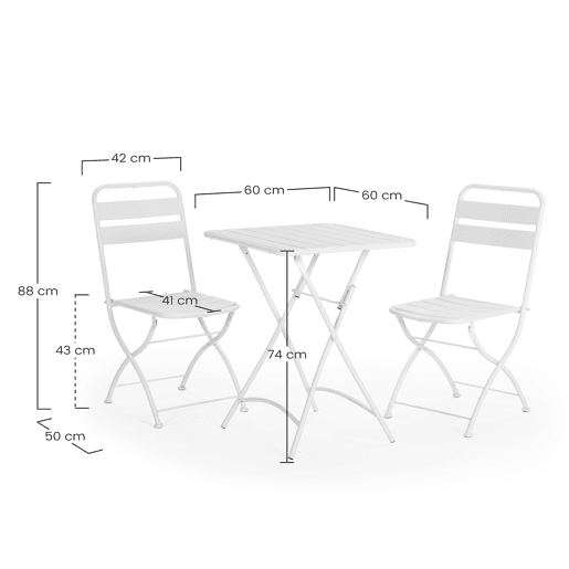 Conjunto bistrô de jardim Perla de 3 peças, mesa e 2 cadeiras