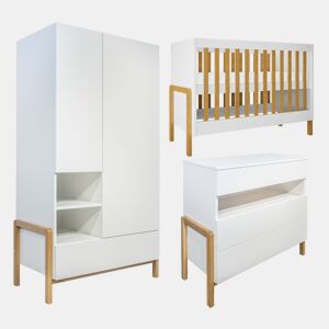 Quarto completo Berço 60x120 Cómoda 3 gavetas Roupeiro 2 portas Kocot Kids Victor Branco Carvalho