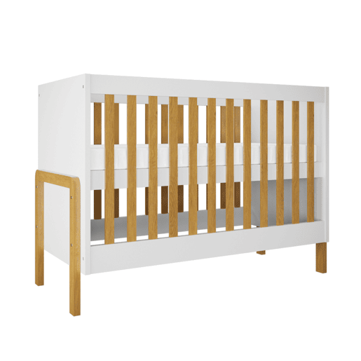 Quarto completo Berço 60x120 Cómoda 3 gavetas Roupeiro 2 portas Kocot Kids Victor Branco Carvalho