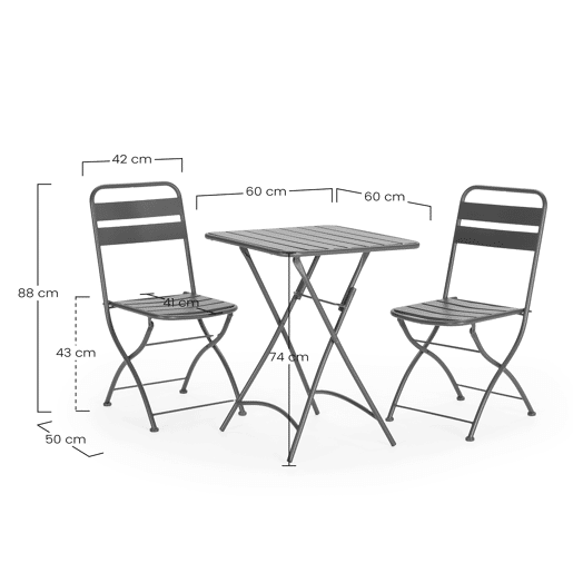 Conjunto bistrô de jardim Perla de 3 peças, mesa e 2 cadeiras