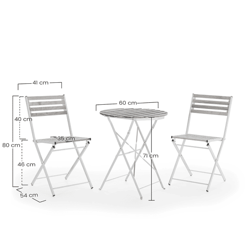 Conjunto bistrô de jardim Ambar de 3 peças, mesa e 2 cadeiras