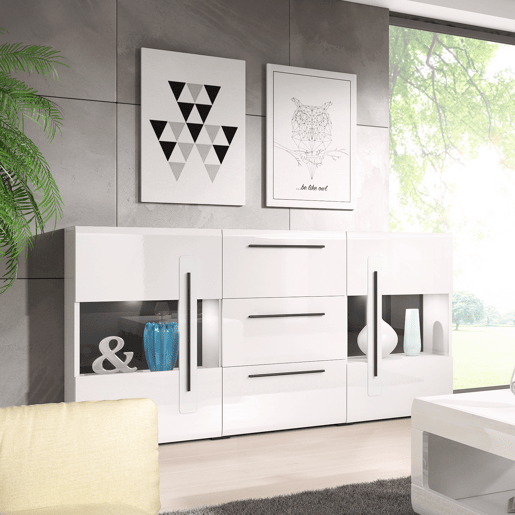 Aparador 2 portas 3 gavetas com LED Louis Branco