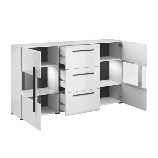 Aparador 2 portas 3 gavetas com LED Louis Branco
