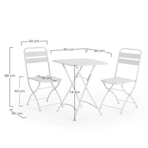 Conjunto bistrô de jardim Perla de 3 peças, mesa e 2 cadeiras