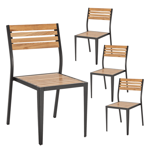 Pack de 4 cadeiras de jardim empilháveis u200Bu200BCoral em madeira e metal