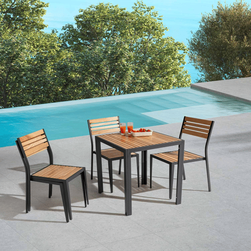 Pack de 4 cadeiras de jardim empilháveis u200Bu200BCoral em madeira e metal
