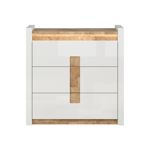 Cómoda 3 gavetas com LED Helios Branco laqué e Madeira