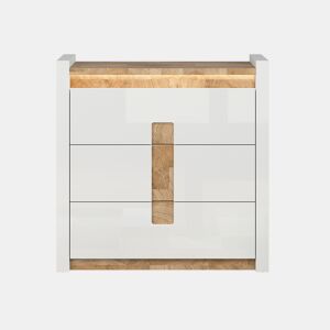 Cómoda 3 gavetas com LED Helios Branco laqué e Madeira
