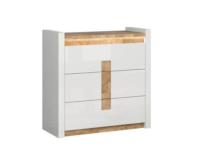 Cómoda 3 cajones con LED Helios Blanco lacado y Madera