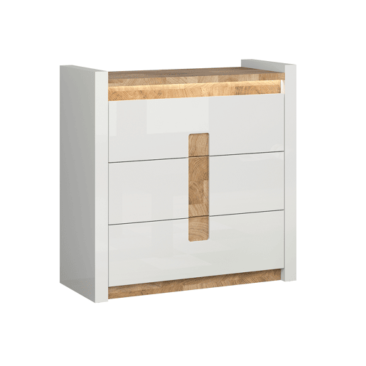 Cómoda 3 gavetas com LED Helios Branco laqué e Madeira