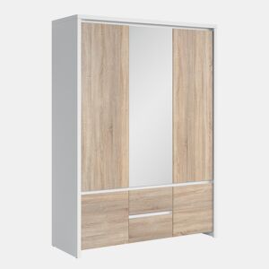 Roupeiro de 3 portas Soren Branco e Madeira