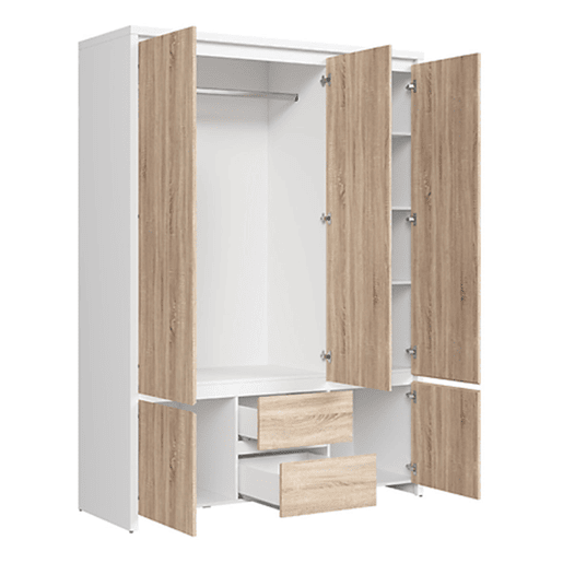 Roupeiro de 3 portas Soren Branco e Madeira Roupeiro de 3 portas Soren Branco e Madeira