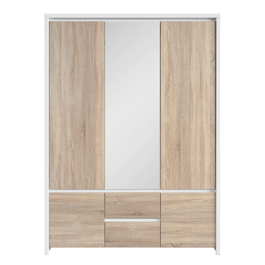 Roupeiro de 3 portas Soren Branco e Madeira Roupeiro de 3 portas Soren Branco e Madeira