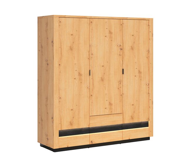 Armario 3 puertas 2 cajones con LED Glenn Madera y Negro