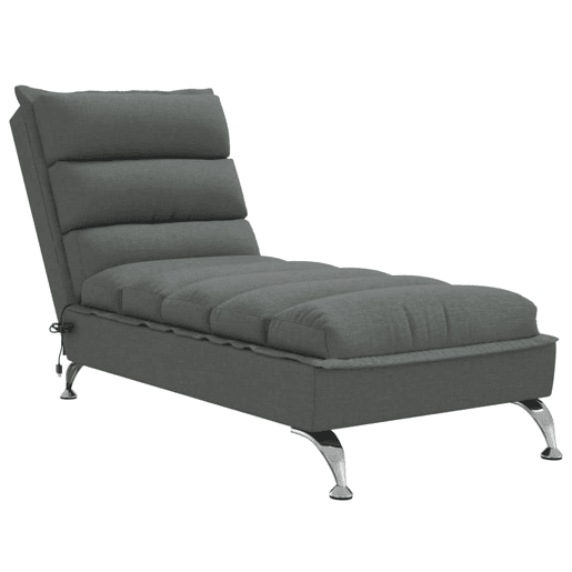 vidaXL Chaise lounge de massagem com almofadões tecido cinzento-escuro
