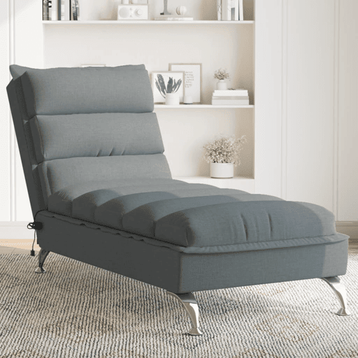 vidaXL Chaise lounge de massagem com almofadões tecido cinzento-escuro