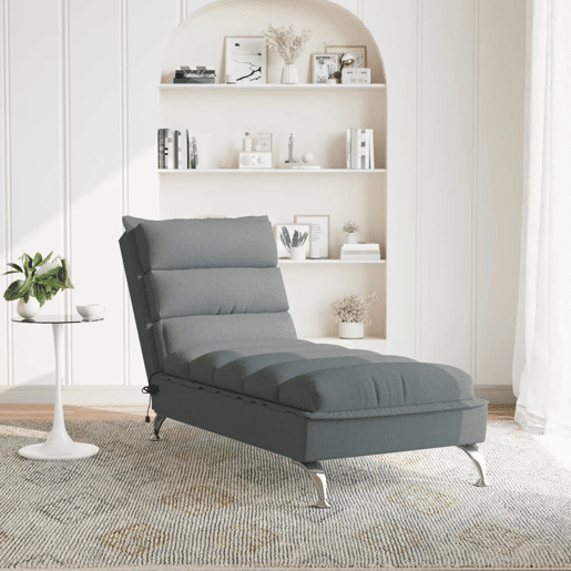 vidaXL Chaise lounge de massagem com almofadões tecido cinzento-escuro