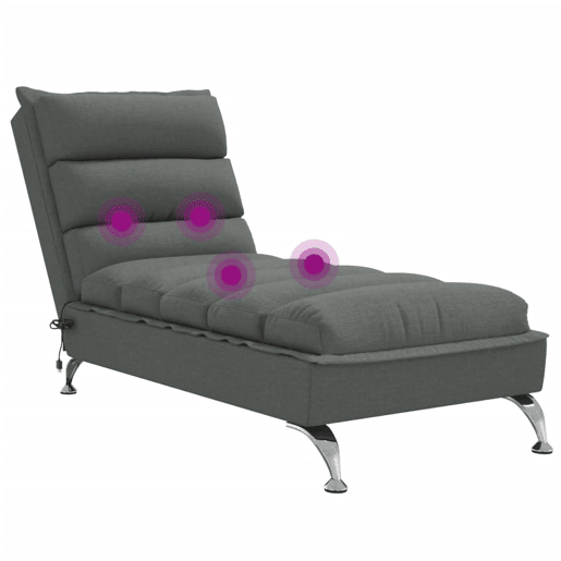 vidaXL Chaise lounge de massagem com almofadões tecido cinzento-escuro