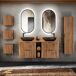Conjunto Doble lavabo Columna y 3 armarios de pared Gaia 140 Conjunto Doble lavabo Columna y 3 armarios de pared Gaia 140 Negro/ Madera
