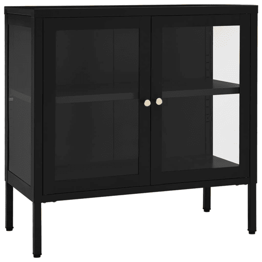 vidaXL Aparador 70x35x70 cm vidro e aço preto vidaXL Aparador 70x35x70 cm vidro e aço preto