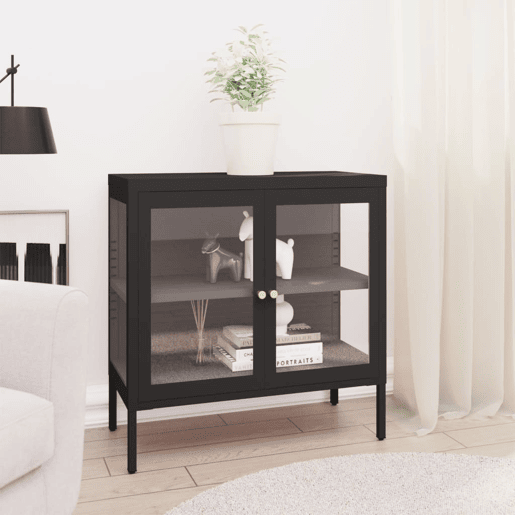 vidaXL Aparador 70x35x70 cm vidro e aço preto vidaXL Aparador 70x35x70 cm vidro e aço preto