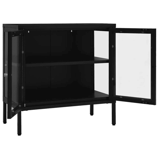 vidaXL Aparador 70x35x70 cm vidro e aço preto vidaXL Aparador 70x35x70 cm vidro e aço preto