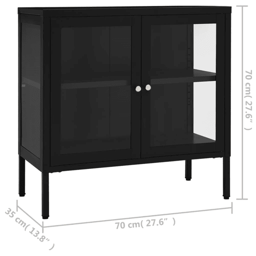 vidaXL Aparador 70x35x70 cm vidro e aço preto vidaXL Aparador 70x35x70 cm vidro e aço preto