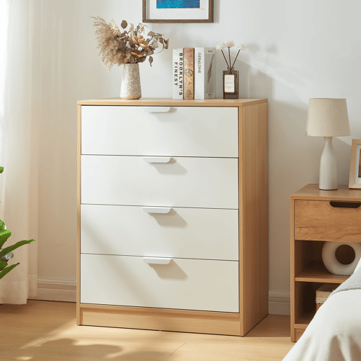 Aparador Varkaus com 4 gavetas MDF 90x70x40 cm - CarvalhoBranco en.casa.
