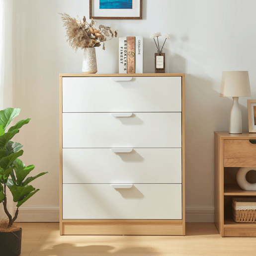 Aparador Varkaus com 4 gavetas MDF 90x70x40 cm - CarvalhoBranco en.casa.