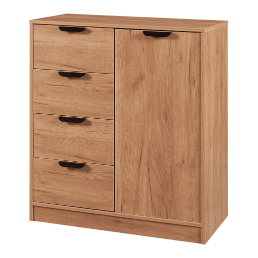 Aparador Varkaus com 4 gavetas + 1 porta MDF 90x80x40 cm - Carvalho en.casa.