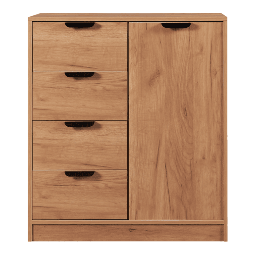 Aparador Varkaus com 4 gavetas + 1 porta MDF 90x80x40 cm - Carvalho en.casa.