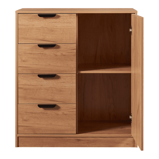 Aparador Varkaus com 4 gavetas + 1 porta MDF 90x80x40 cm - Carvalho en.casa.