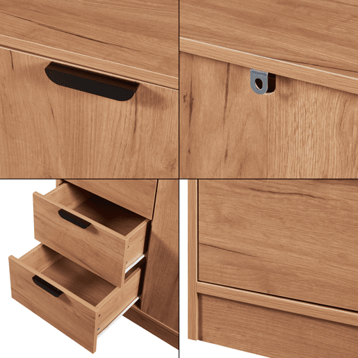 Aparador Varkaus com 4 gavetas + 1 porta MDF 90x80x40 cm - Carvalho en.casa.