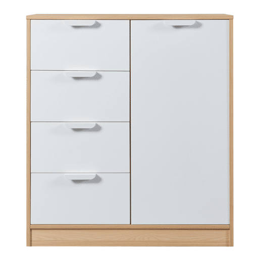Aparador Varkaus com 4 gavetas + 1 porta MDF 90x80x40 cm - CarvalhoBranco en.casa.