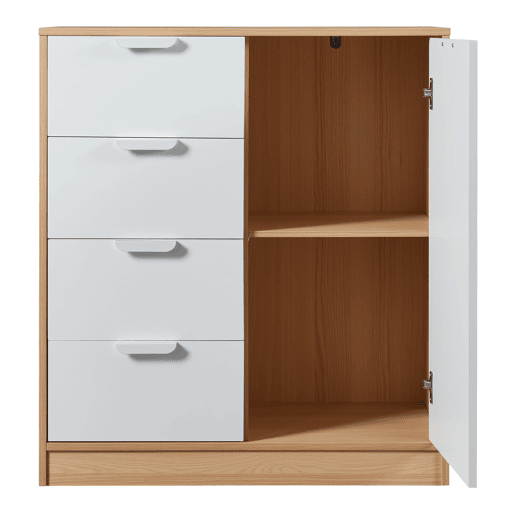 Aparador Varkaus com 4 gavetas + 1 porta MDF 90x80x40 cm - CarvalhoBranco en.casa.
