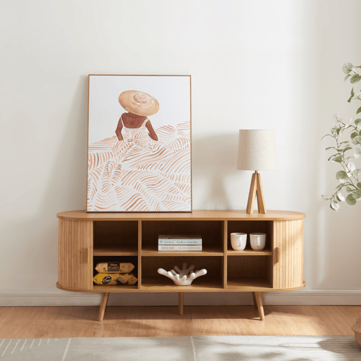 Aparador Nordkapp com 2 portas MDF bambu 140x40x56cm - Natural en.casa.