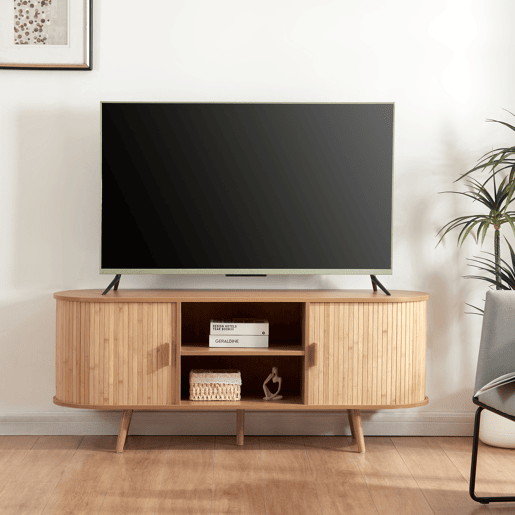 Aparador Nordkapp com 2 portas MDF bambu 140x40x56cm - Natural en.casa.