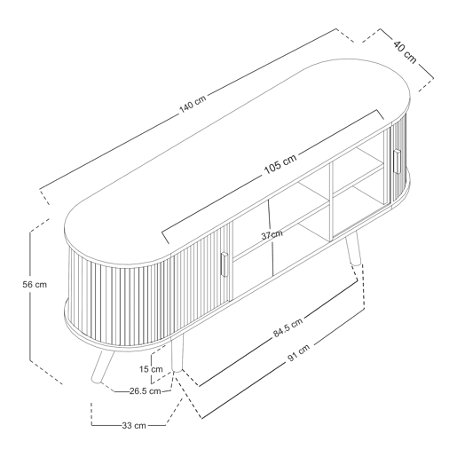 Aparador Nordkapp com 2 portas MDF bambu 140x40x56cm - Natural en.casa.