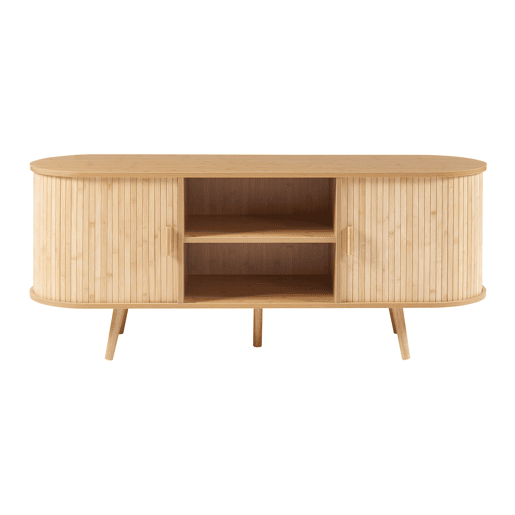 Aparador Nordkapp com 2 portas MDF bambu 140x40x56cm - Natural en.casa.