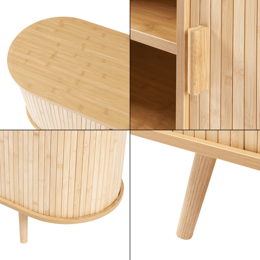 Aparador Nordkapp com 2 portas MDF bambu 140x40x56cm - Natural en.casa.