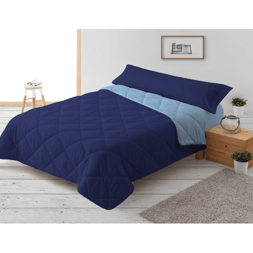 Edredão Enchimento 300gr Cama Reversível Bicolor 135cm (220x220cm) Azul  Azul Donegal Collections