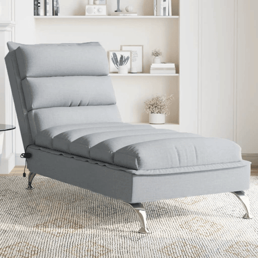vidaXL Chaise lounge de massagem com almofadões tecido cinzento-claro