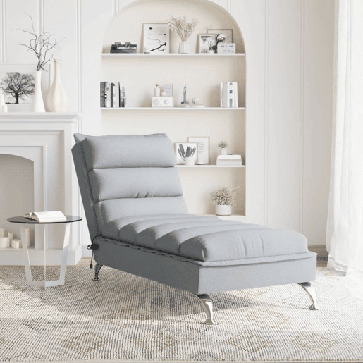 vidaXL Chaise lounge de massagem com almofadões tecido cinzento-claro