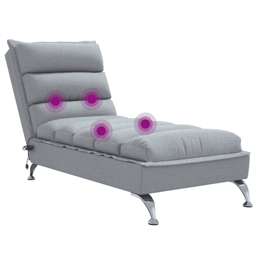 vidaXL Chaise lounge de massagem com almofadões tecido cinzento-claro