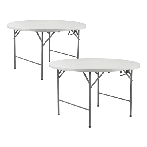 Pack 2 Mesas Dobráveis u200Bu200BPortáteis Resina Ø150cm Branco Efeito Granito 7house